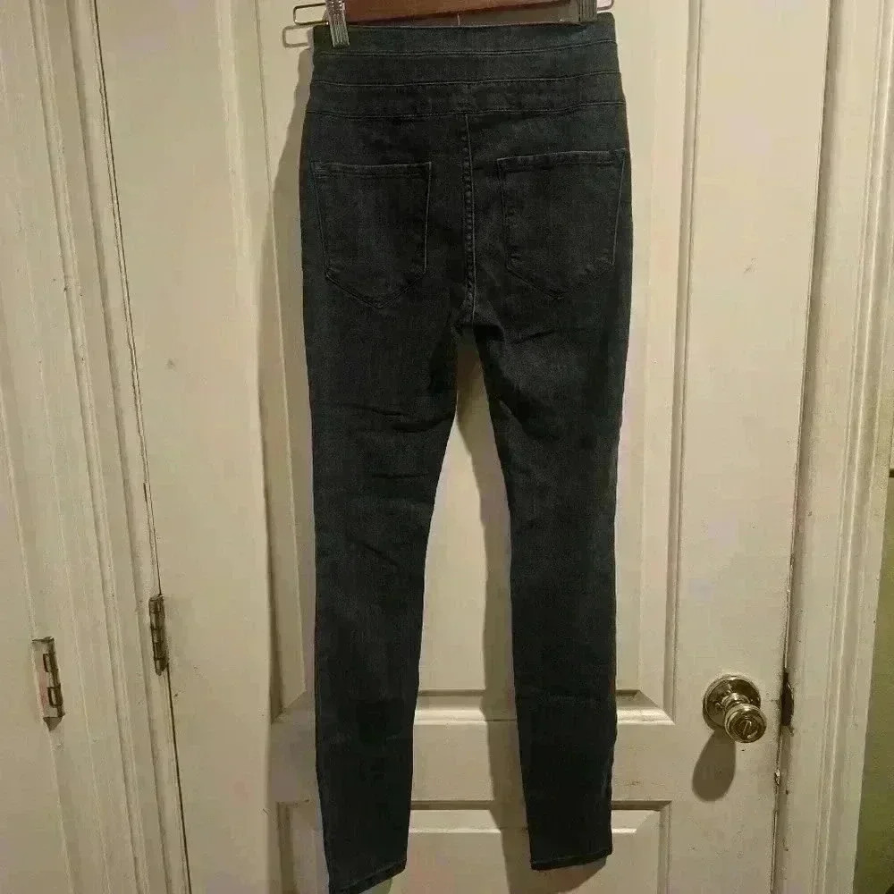 P7035  dark wash denim skinny jeans size 27in highr waist - Picture 5 of 9